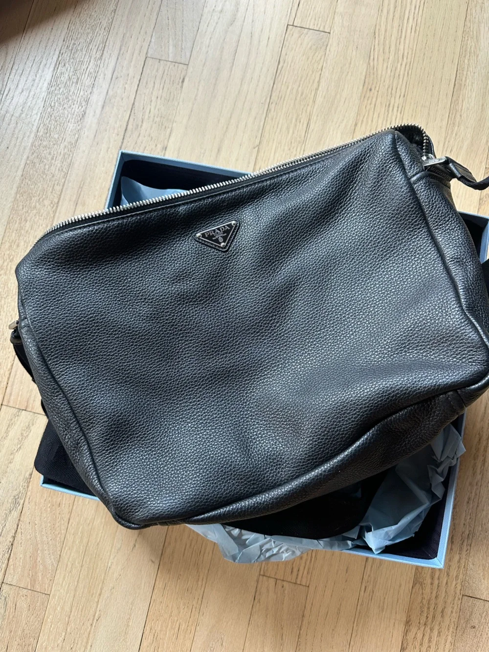 Prada Black Pebbled Leather Crossbody Pouch